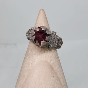 Antique Vintage Yemen 900 Silver Red Carnelian Tribal Ring Sz 11 Brutalist Chunk